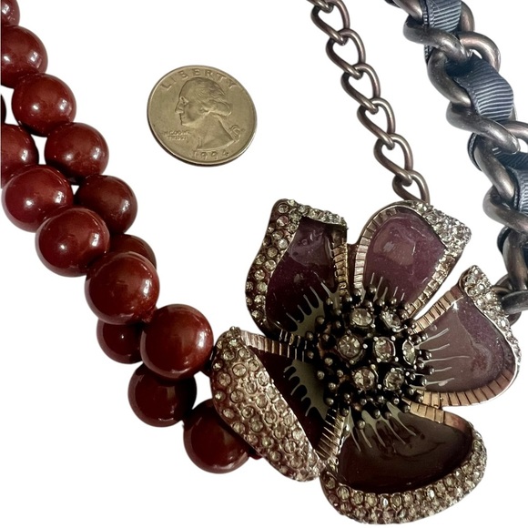 Vintage LOFT Chunky Chain Bead Flower Maximalist Statement Necklace - Picture 6 of 7